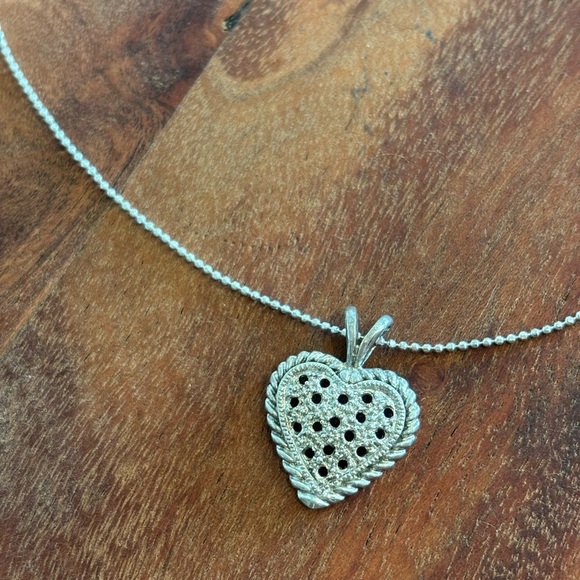 925 Sterling Silver Heart Pendant Necklace 18” Chain Vintage Rope Edge - Picture 3 of 8